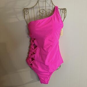 Hilinker Pink One Piece Swimsuit for Women Cut Out Bathing Suit One Shoulder